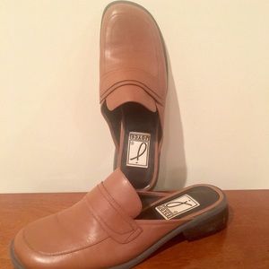 Slip on leather dress shoes.